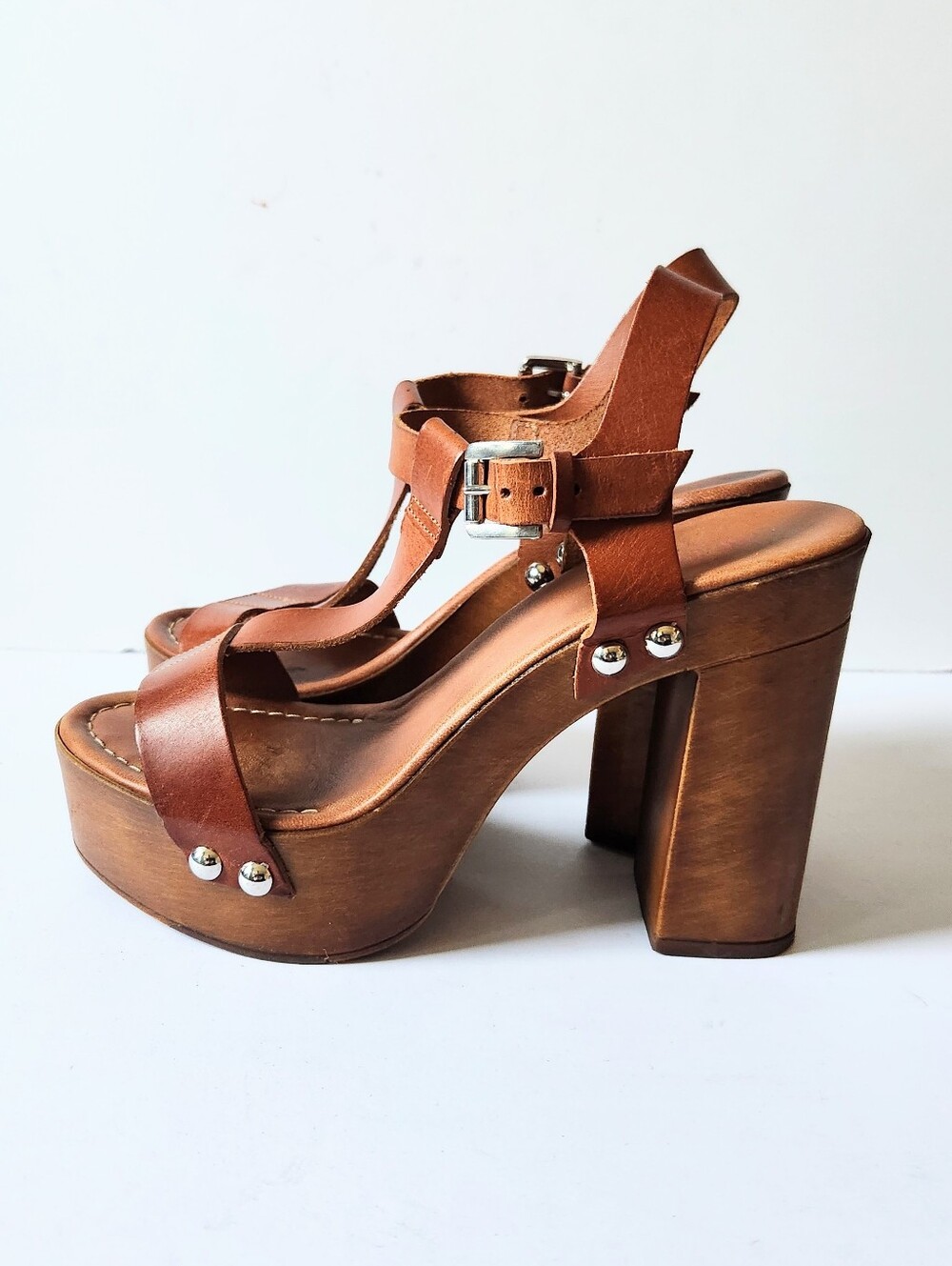 Women's Chunky 90s Y2K Leather High Heels EU39 ~ US 8.5